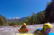 Swimming in whitewater and hydrospeed on the river Ubaye