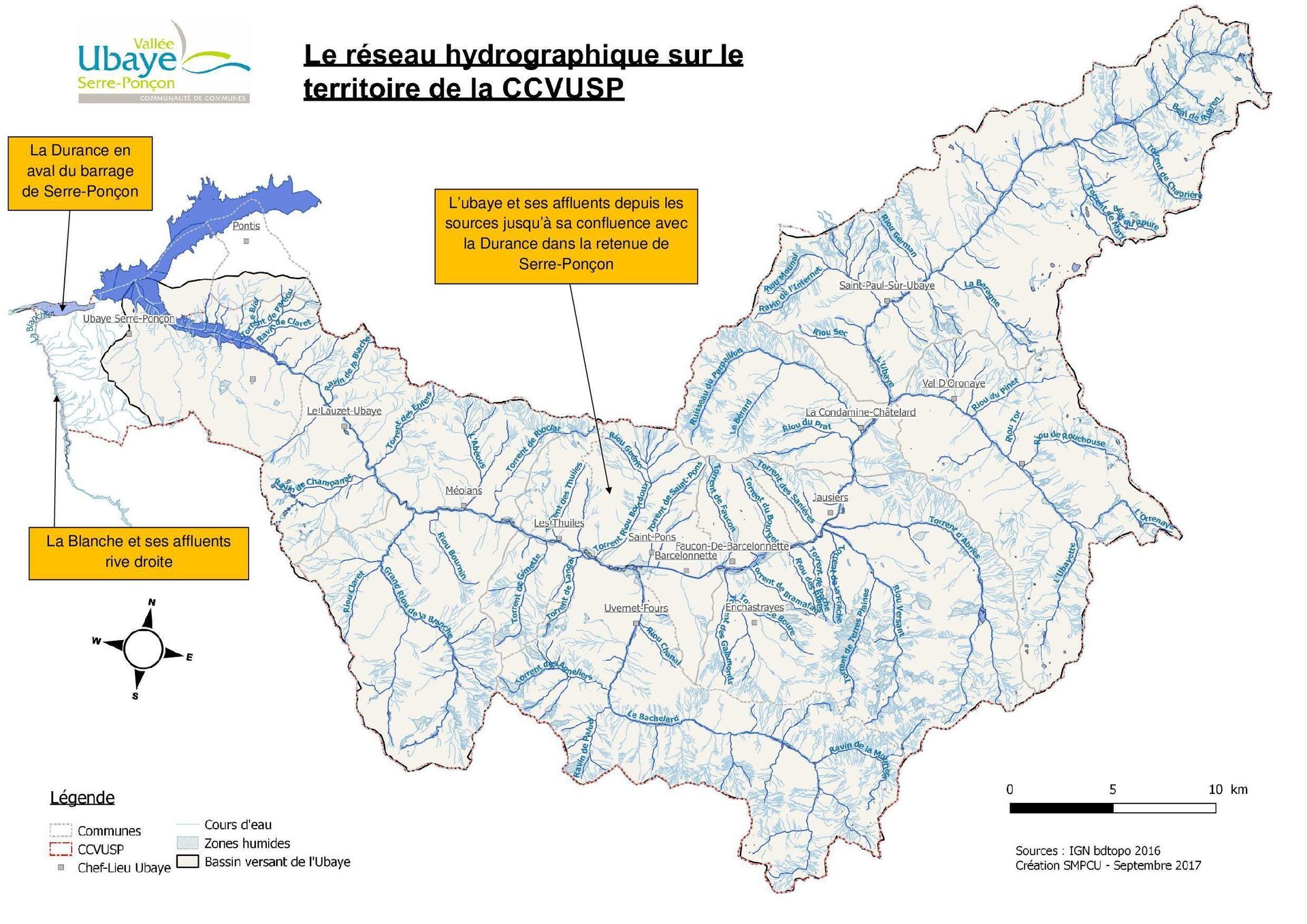 Carte du réseau hydrologique de l'Ubaye — bassin versant