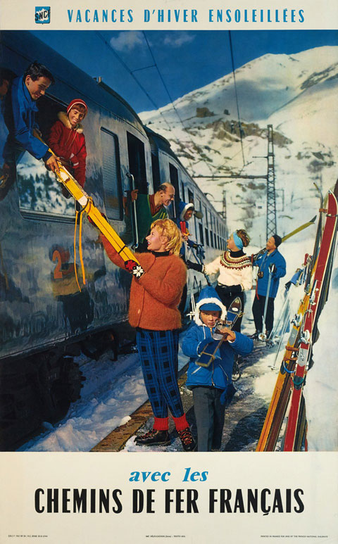 Affiche SNCF Vacances d'hiver ensoleillées avec les Chemins de Fer Français
