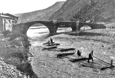 Un train de carràs au XIXe siècle sur l'Aude